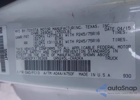 2015 Toyota Tacoma Access Cab/Trd Pro from USA, damaged, VIN 5TFUU4EN0FX136369